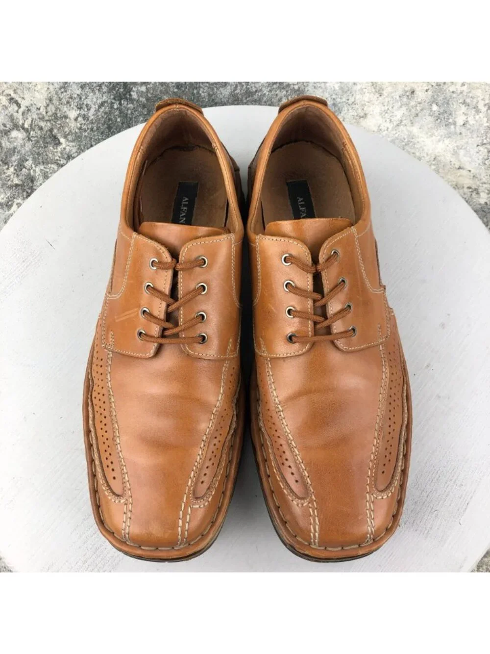 Alfani Men's 11.5M Neptune Tan Leather Lace-Up Bicycle Toe Oxford Dress Shoes